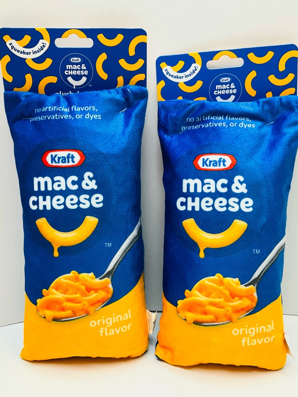 NWT 2pc Set Kraft Mac & Cheese Crinkle & Squeak Large Fabric Dog Toy